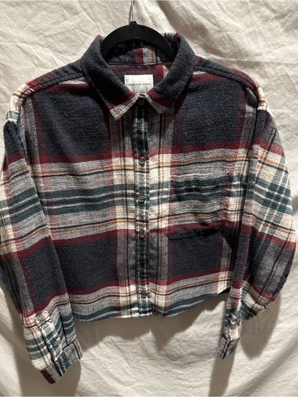 American Eagle Women’s Flannel Button Down Crop Shirt